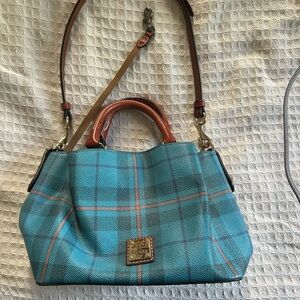 Dooney & Bourke Teal and Brown Plaid Shoulder Bag
